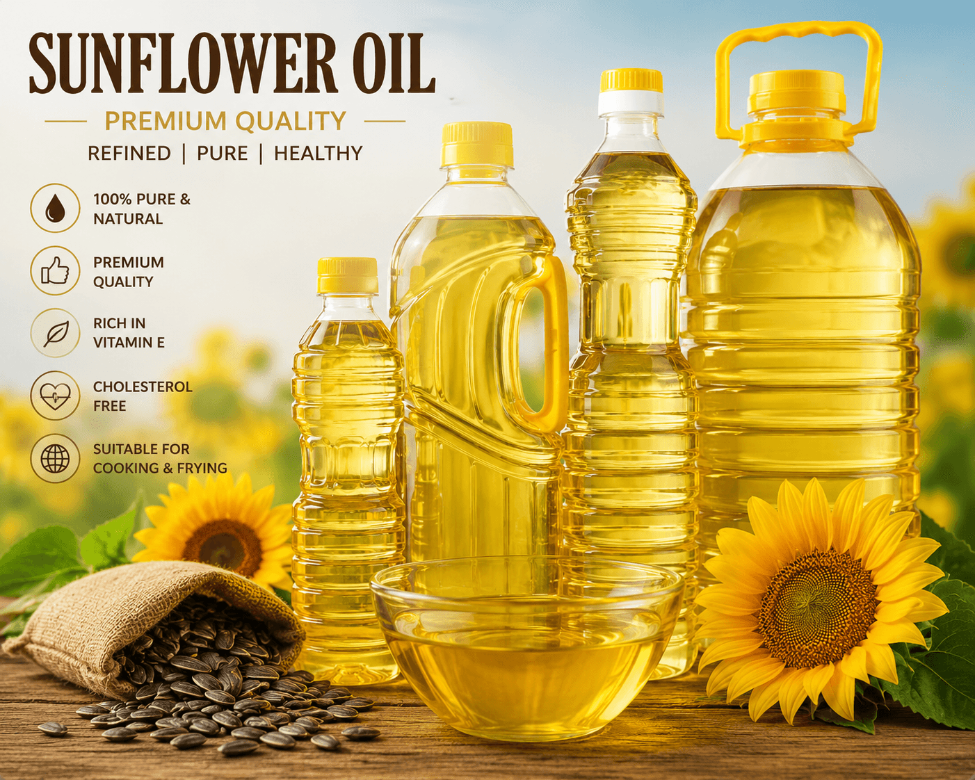 Premium Refined Sunflower Oil – Edible Cooking Oil for Wholesale & Bulk Supply